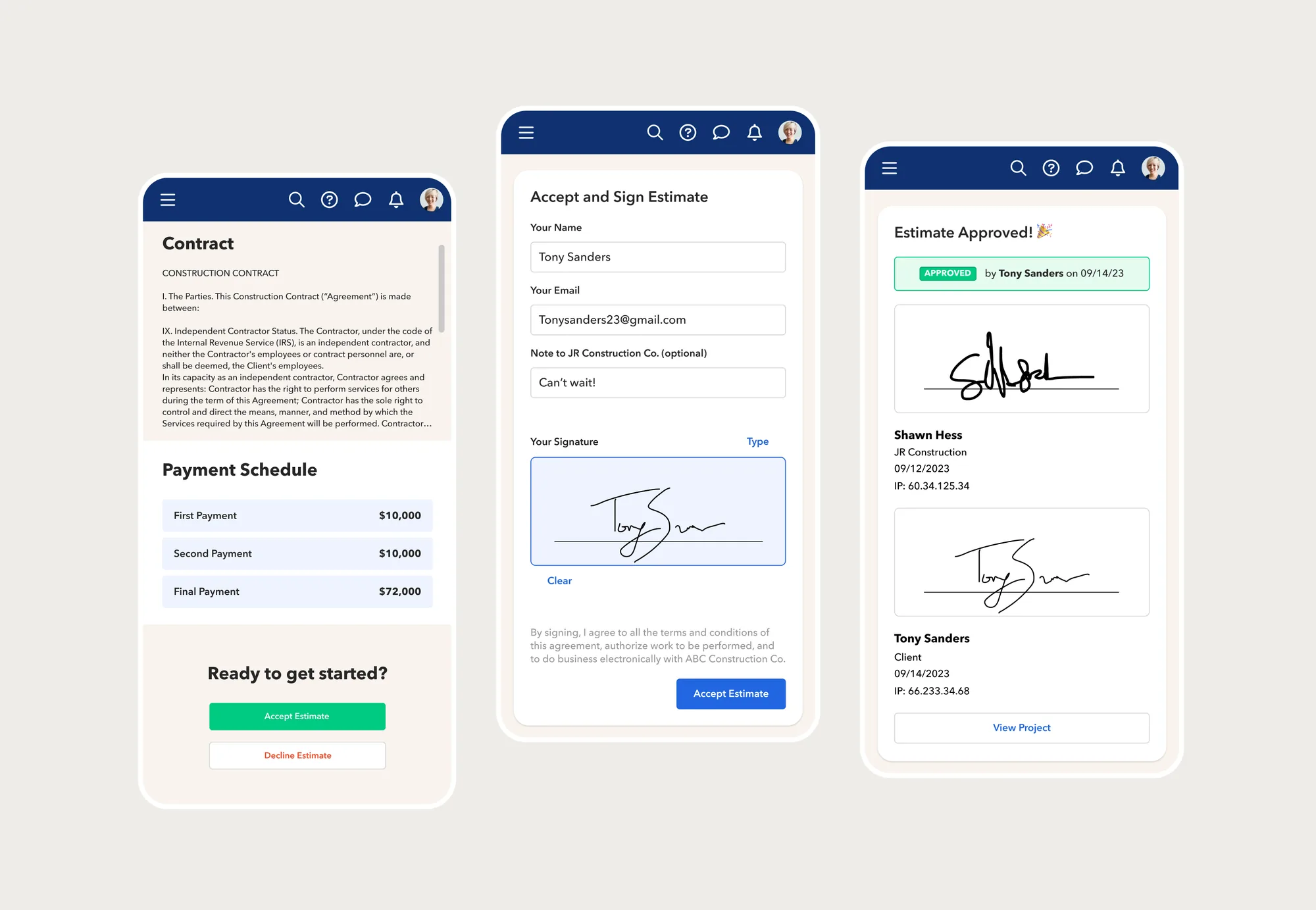 Accept and sign estimate