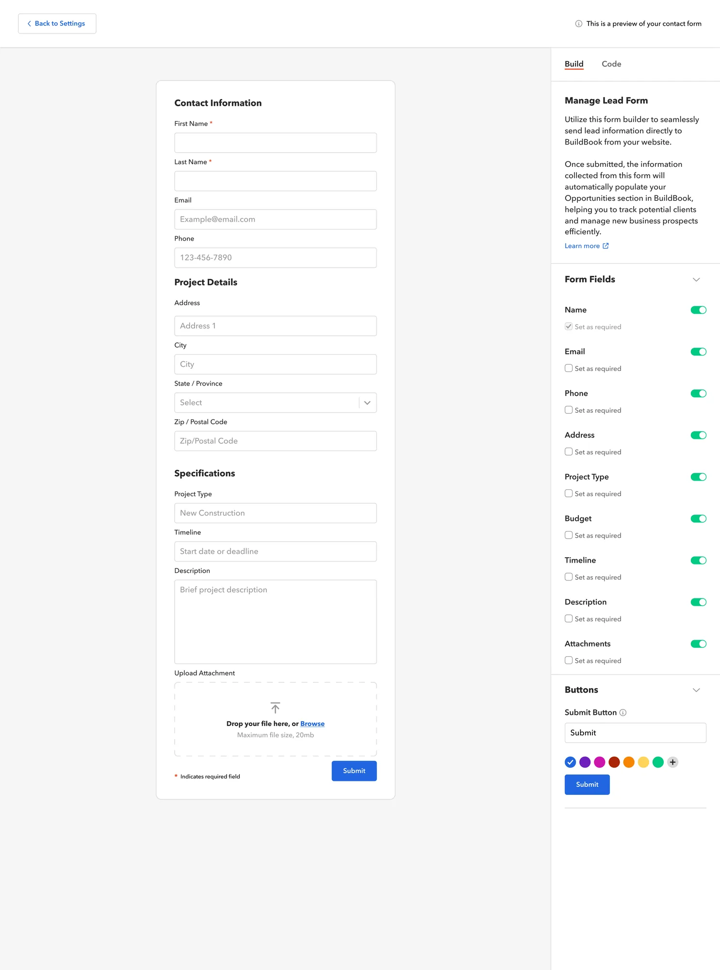 Lead form builder