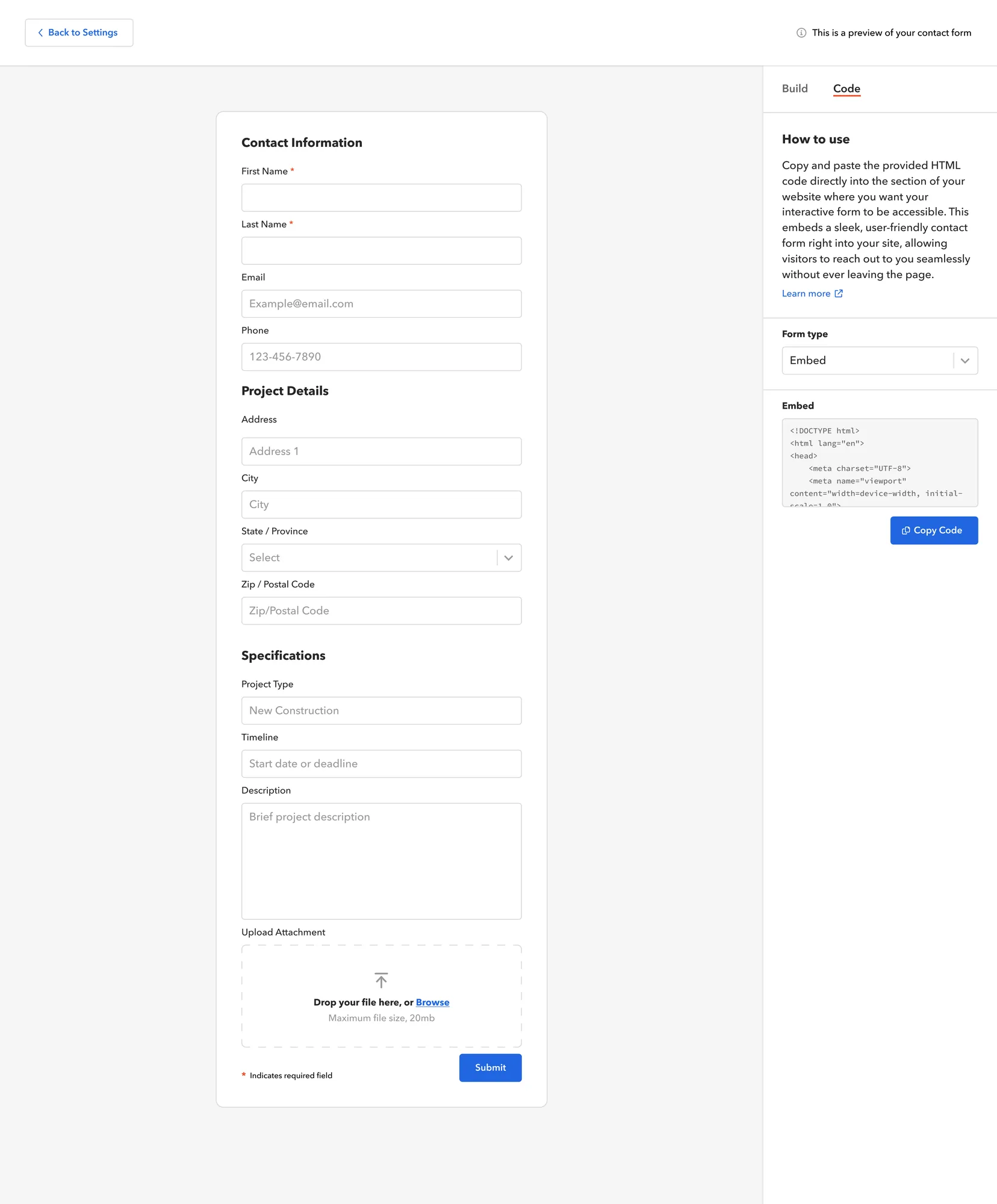 Lead form builder