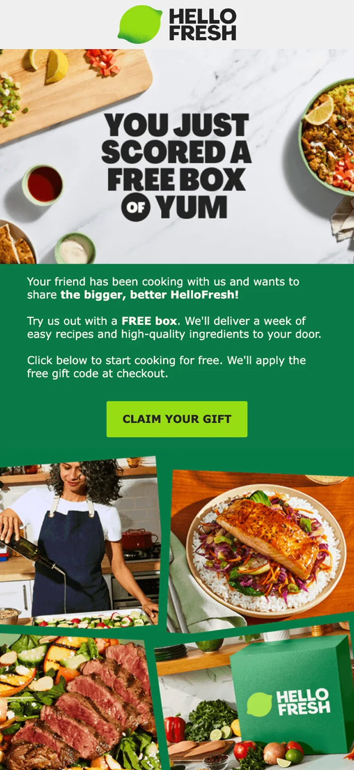 The email the friend received: You just scored a free box of yum, with a Claim your gift button