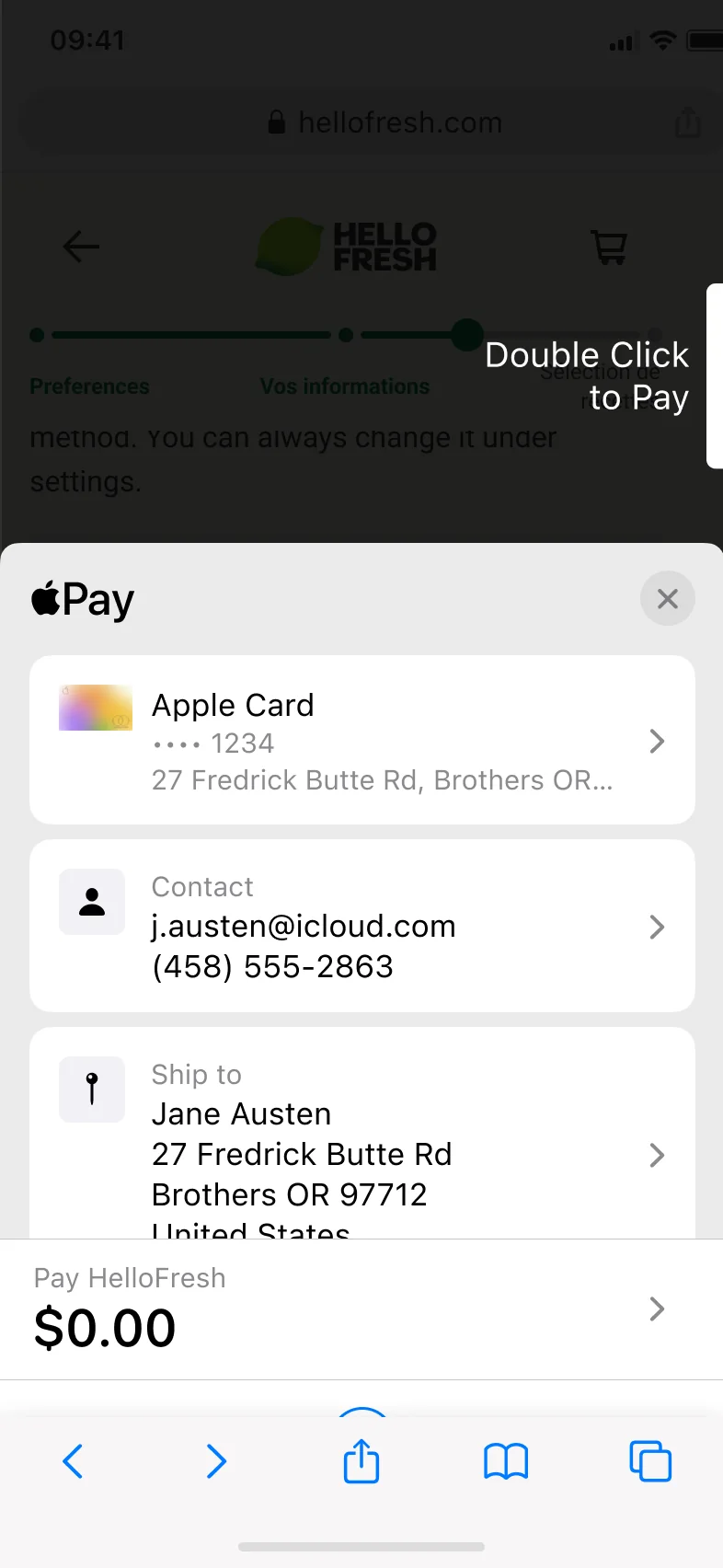 Step four: the Apple Pay sheet, double click to pay
